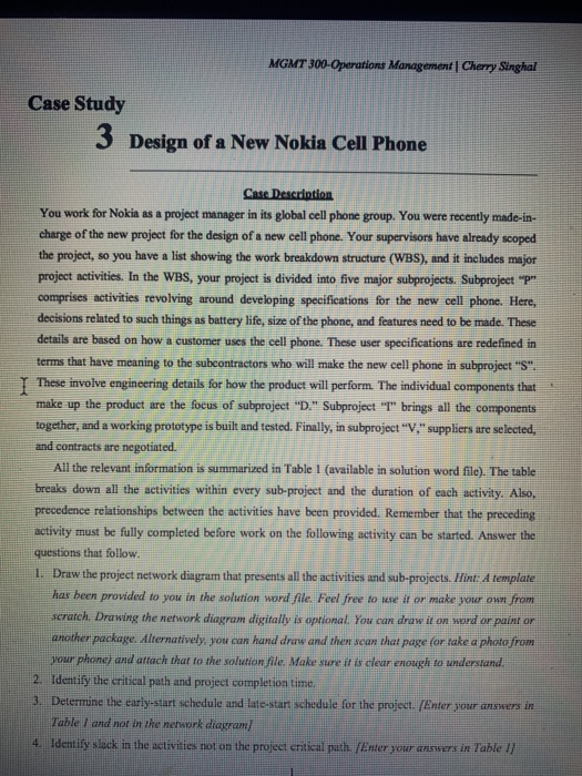 MGMT 300-Operations Management Cherry Singhal