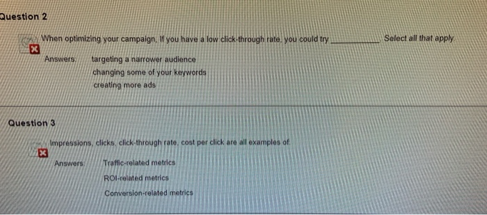 Question 2 Select all that apply When optimizing