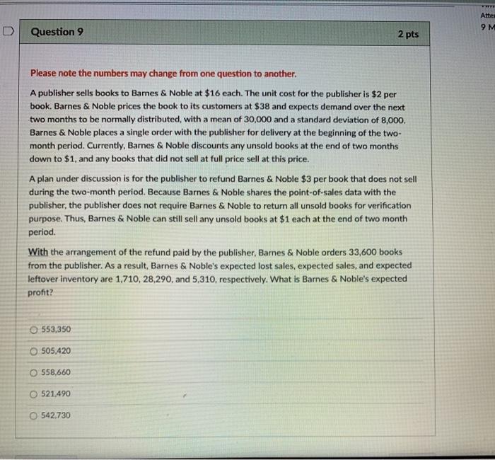 Atte 9 M D Question 9 2 pts Please note the