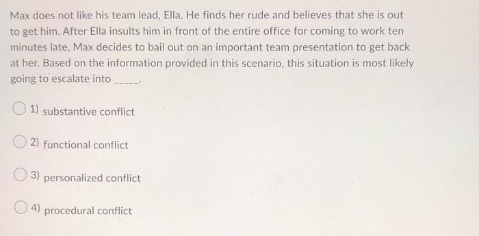 Max does not like his team lead, Ella. He finds