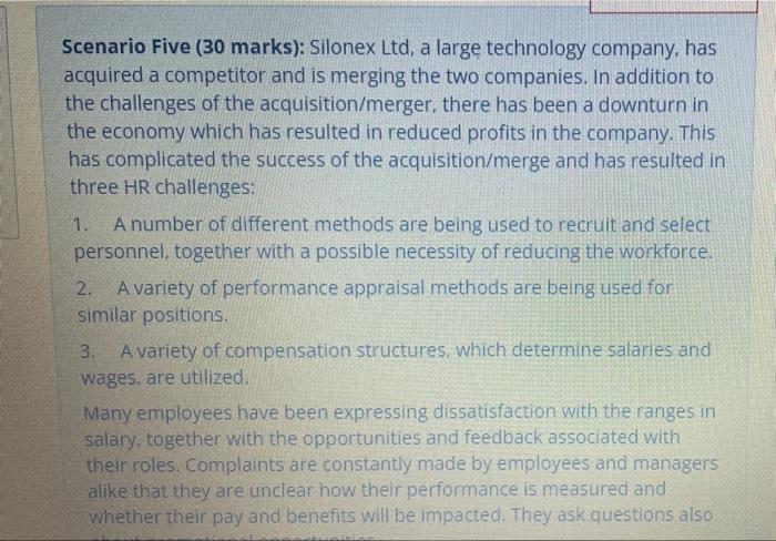 human resources Scenario Five (30 marks): Silonex