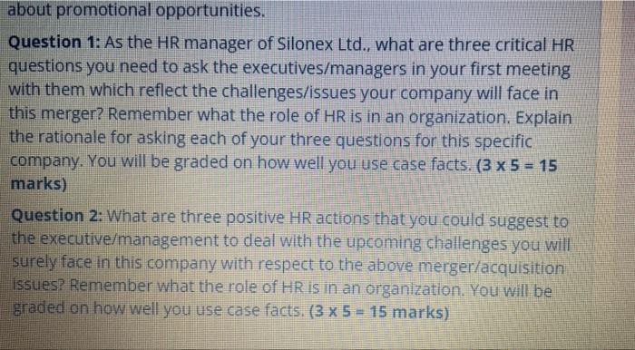 human resources Scenario Five (30 marks): Silonex