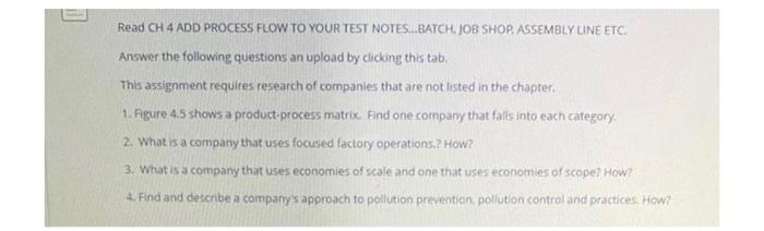 Read CH 4 ADD PROCESS FLOW TO YOUR TEST