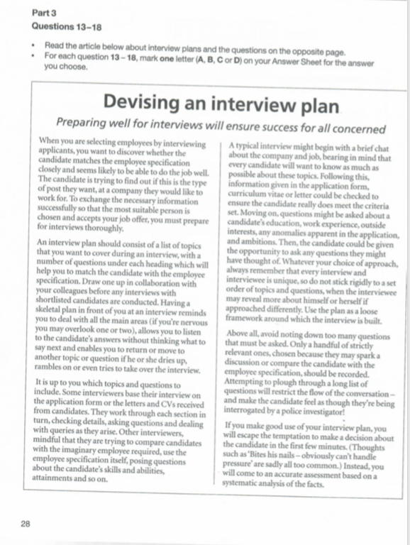 Part 3 Questions 13-18 Read the article below