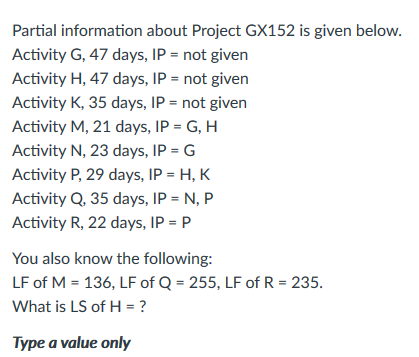 Partial information about Project GX152 is given