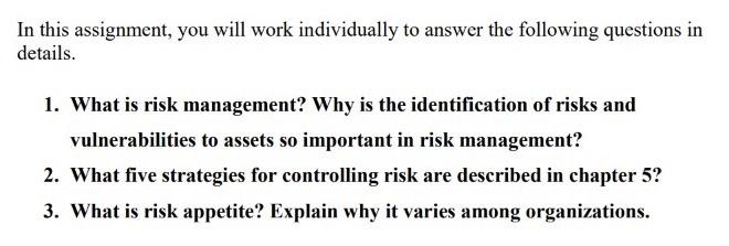 In this assignment, you will work individually to