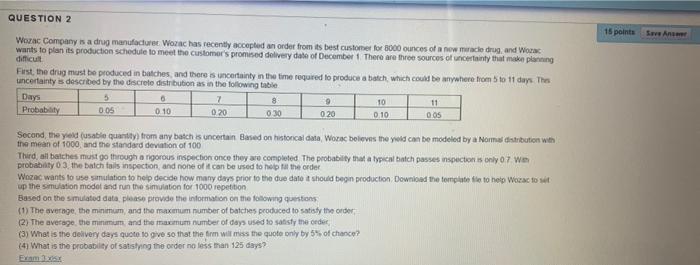 Please give formulas for excel input. QUESTION 2