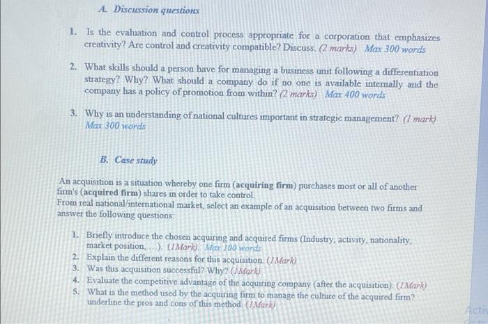 A. Discussion questions 1. Is the evaluation and