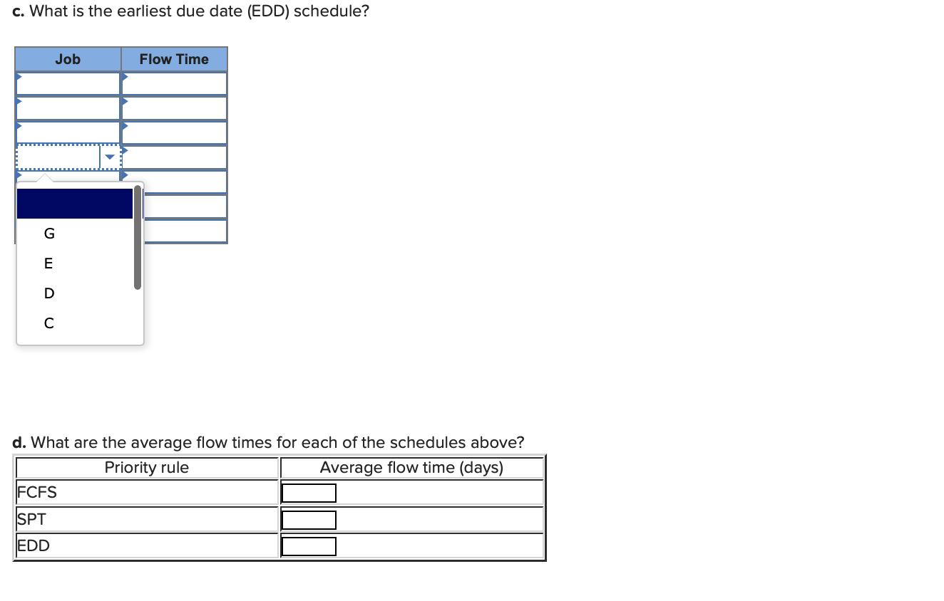 Options for Job: A, B, C, D, E, F, G The