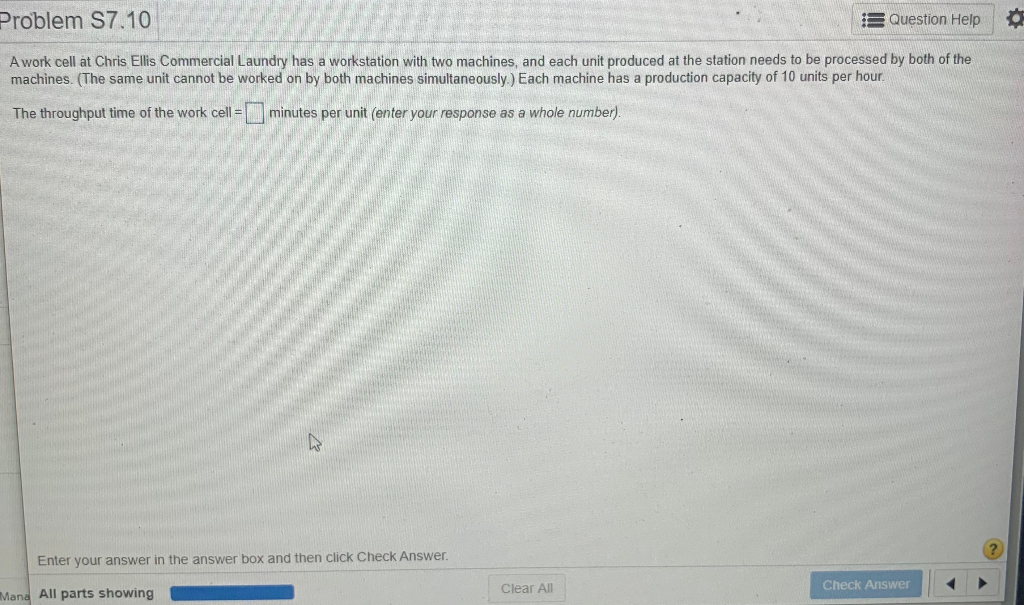 Problem S7.10 : Question Help 0 A work cell at