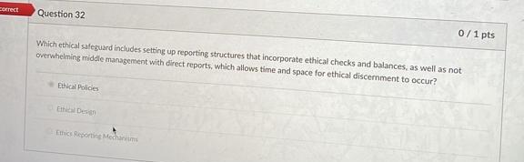 correct Question 32 0/1 pts Which ethical