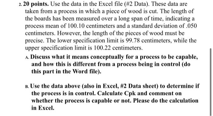 2. 20 points. Use the data in the Excel file (#2