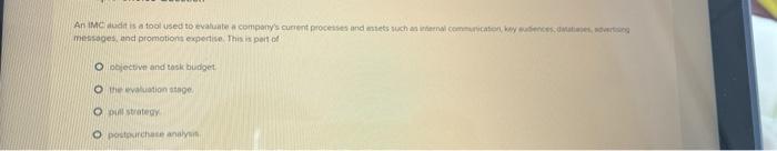 An IMC audit is a tool used to evaluate a