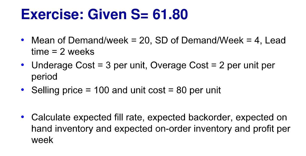 Calculate expected fill rate, Expected backorder,