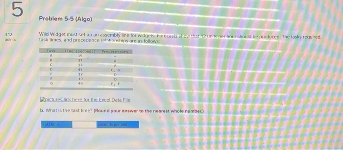 5 Problem 5-5 (Algo) 3.12 points Wild Widget must