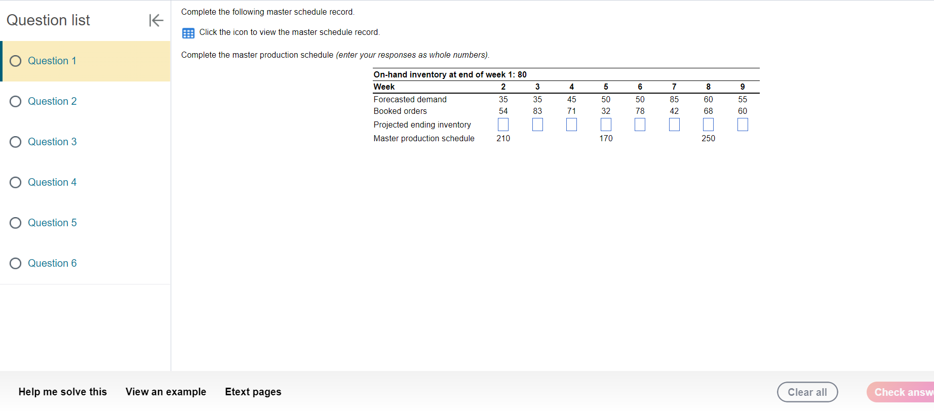 estion list K Complete the following master