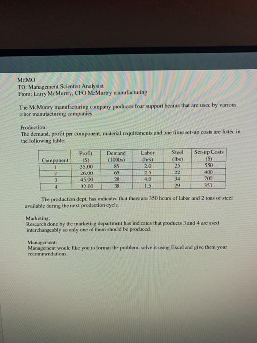 Which components should be made in order to