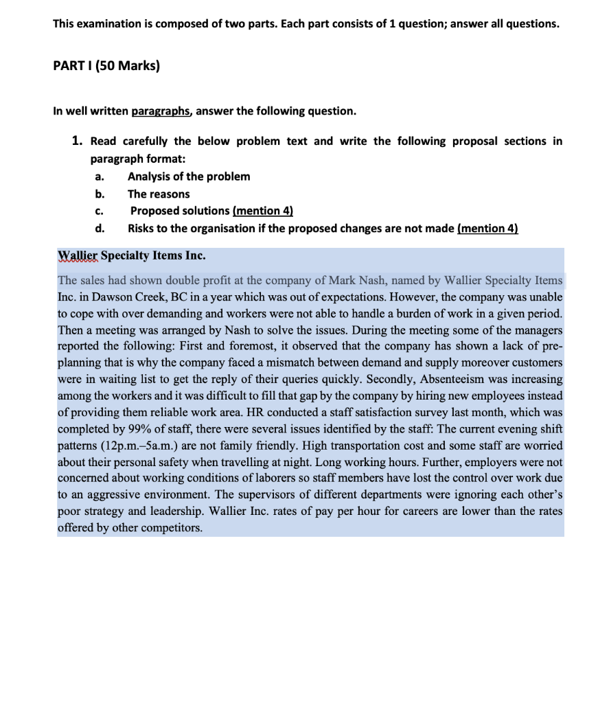 This examination is composed of two parts. Each