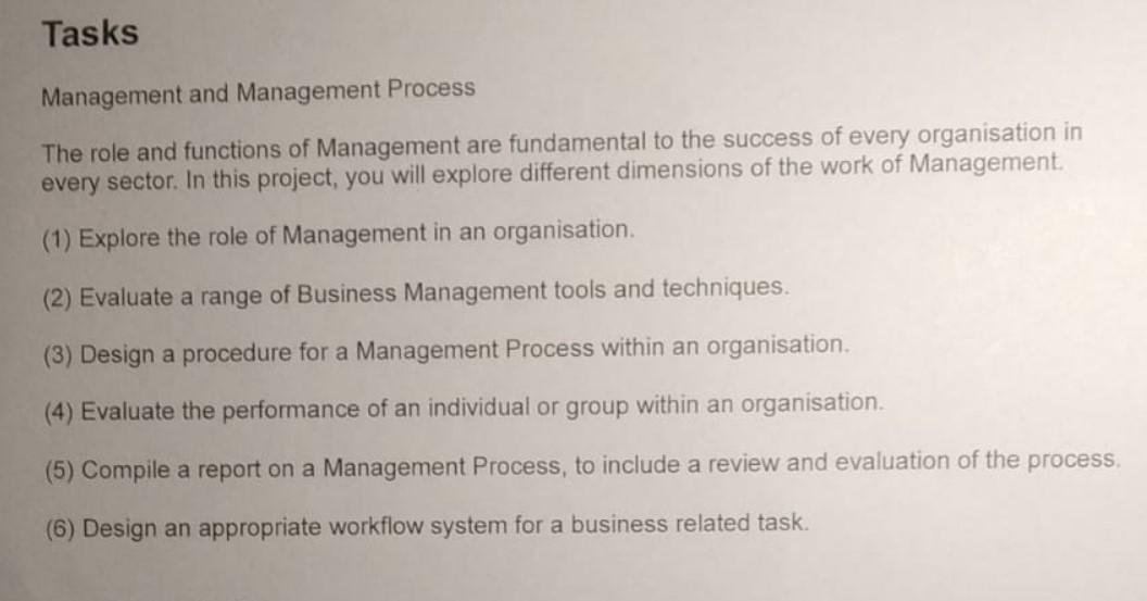 Tasks Management and Management Process The role