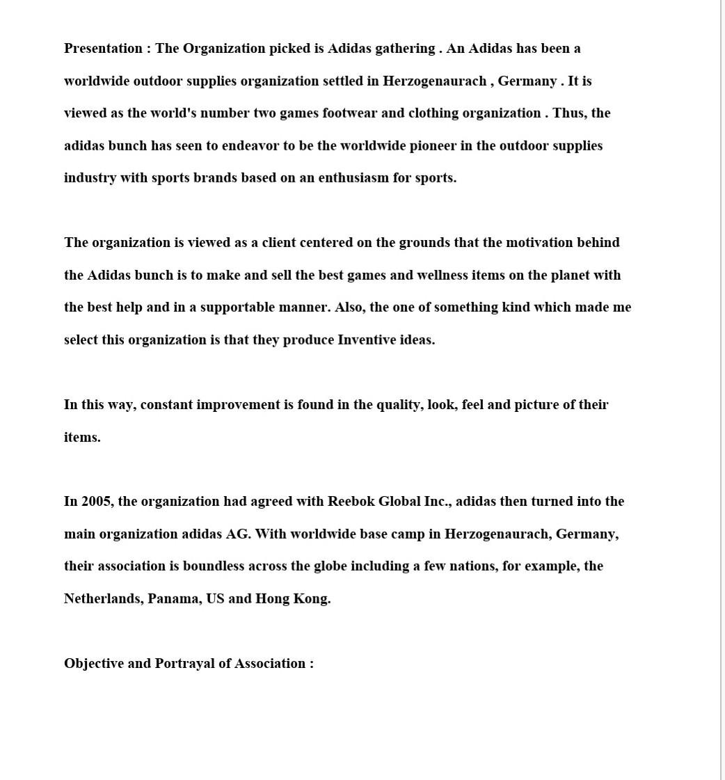 COMPANY NAME: ADIDAS Perform a literature search