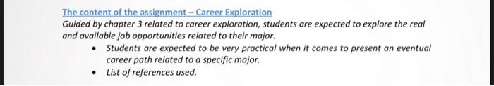 The content of the assignment - Career