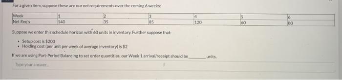 4 120 5 60 6 80 For a given item, suppose these