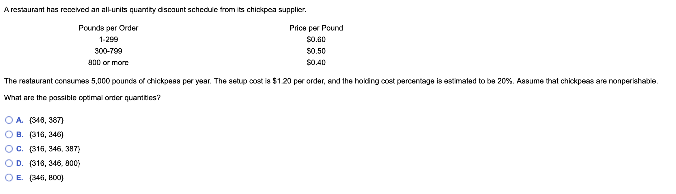 A restaurant has received an all-units quantity