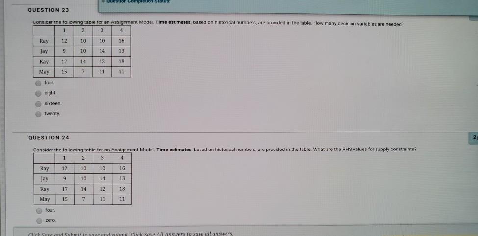 Question Completion Status QUESTION 23 Consider