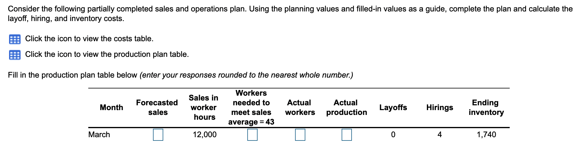 Consider the following partially completed sales