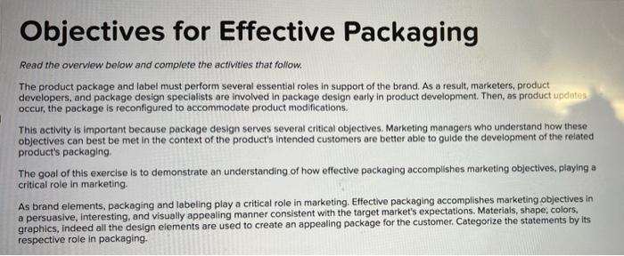 Objectives for Effective Packaging Read the