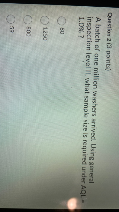 Question 2 (3 points) A batch of one million