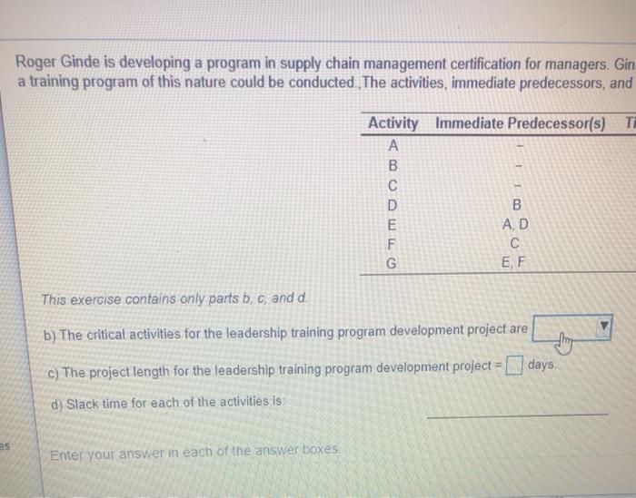 Roger Ginde is developing a program in supply