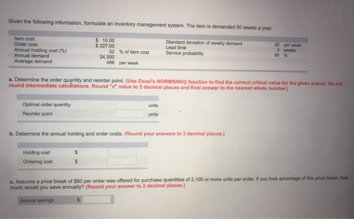 Given the following information, formulate an