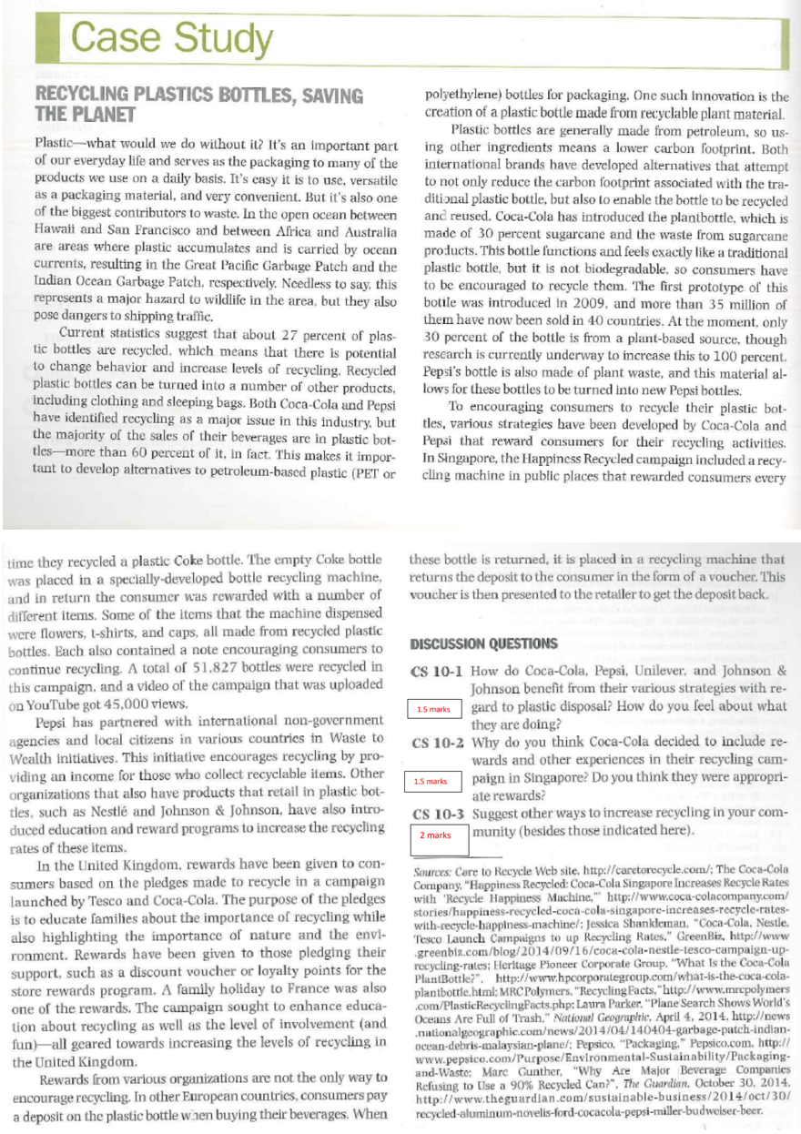 Case Study RECYCLING PLASTICS BOTTLES, SAVING THE