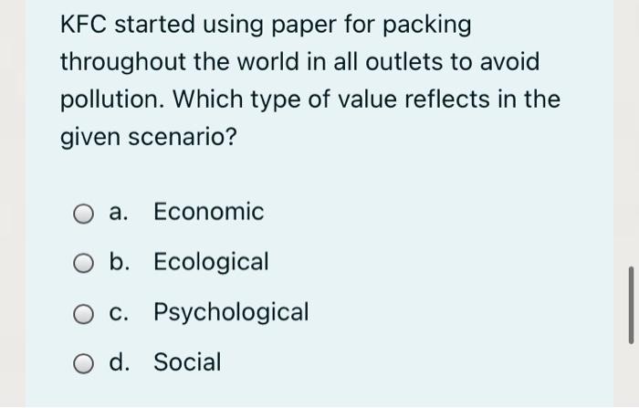 KFC started using paper for packing throughout