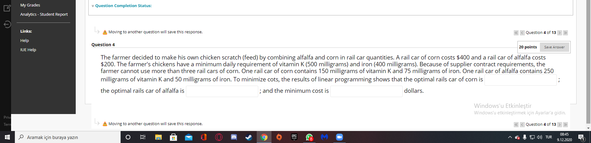 ra My Grades Question Completion Status: