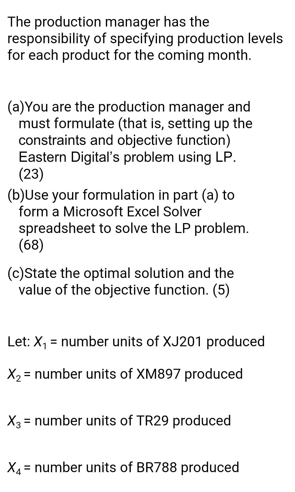 Manufacturing Applications 1 Excel Solver Project