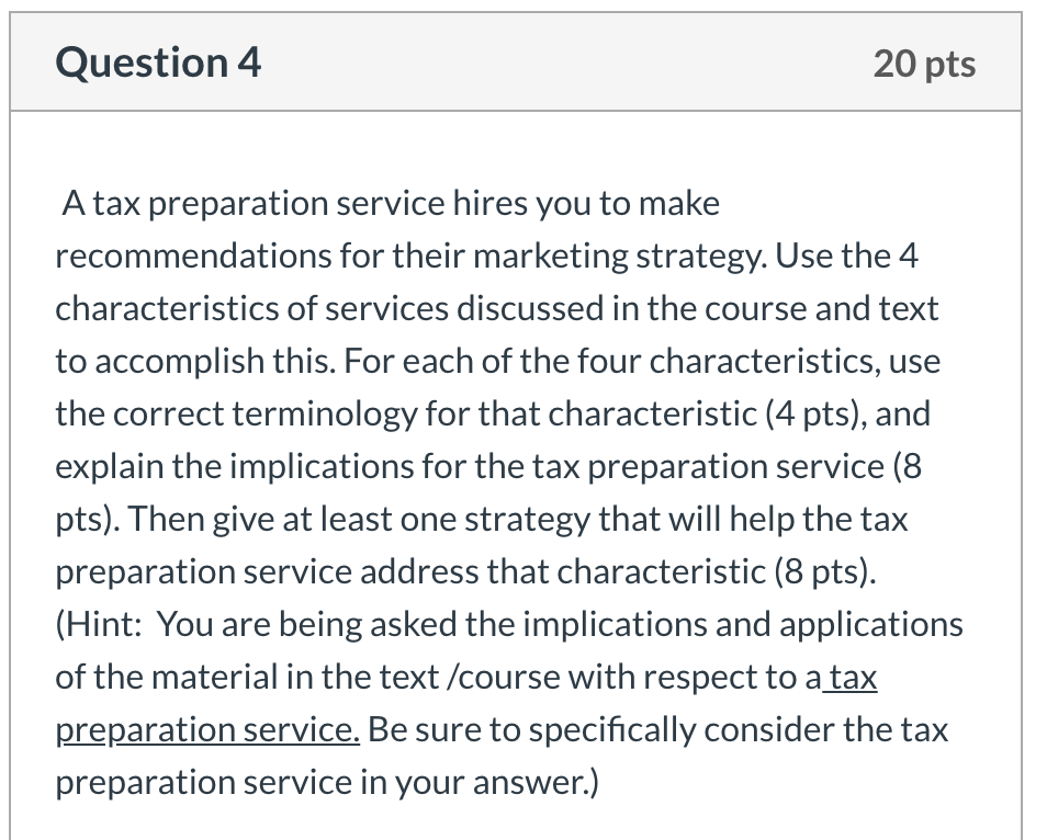 Please help me with this! Question 4 20 pts A tax