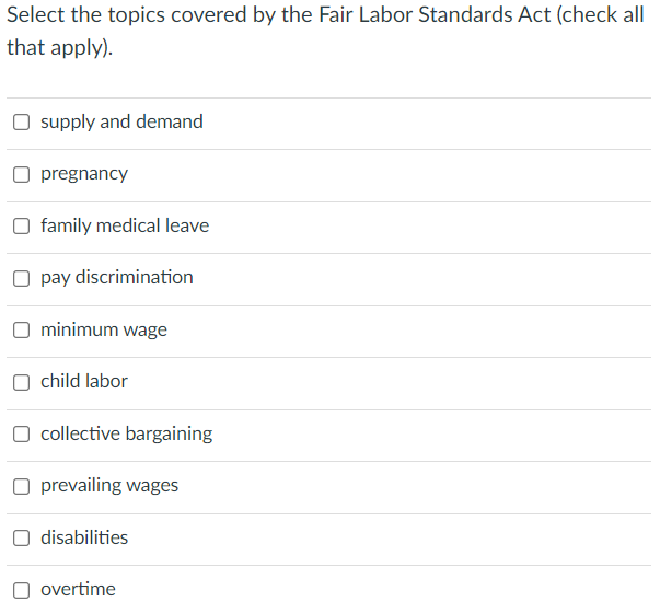 Select the topics covered by the Fair Labor