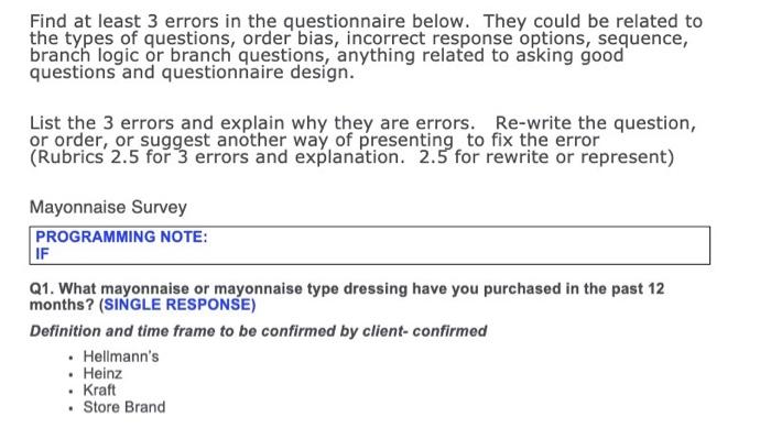 Find at least 3 errors in the questionnaire