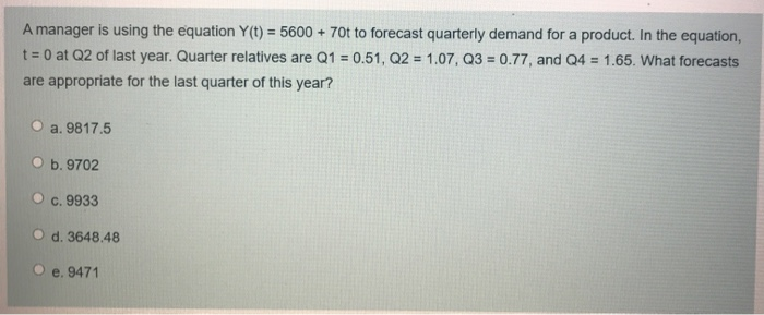 A manager is using the equation y(t) = 5600 + 70t