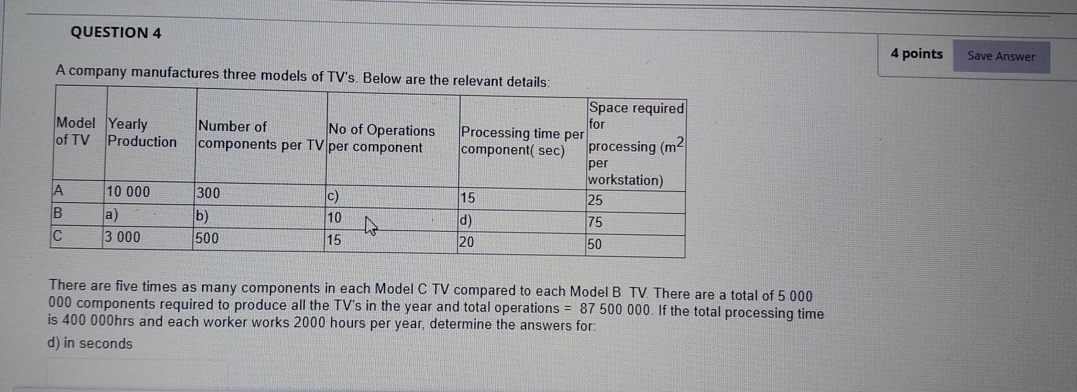 QUESTION 4 4 points Save Answer A company
