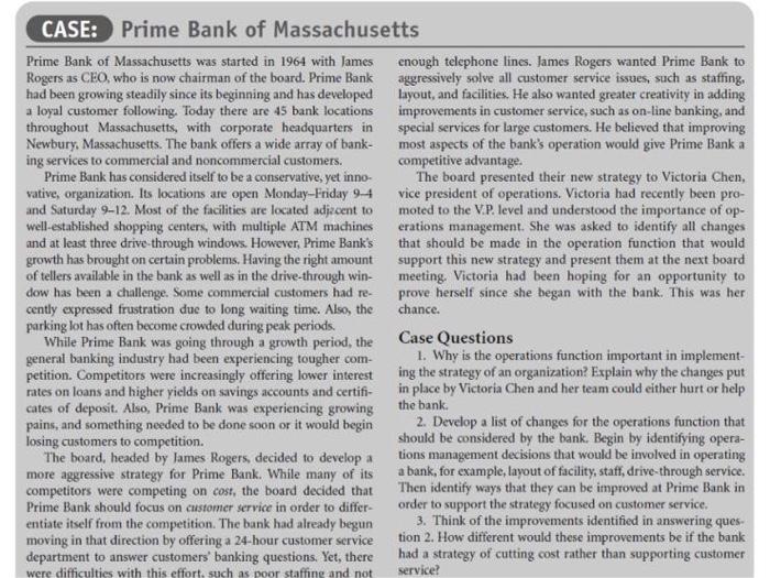 operation managment Prime Bank of Massachusetts