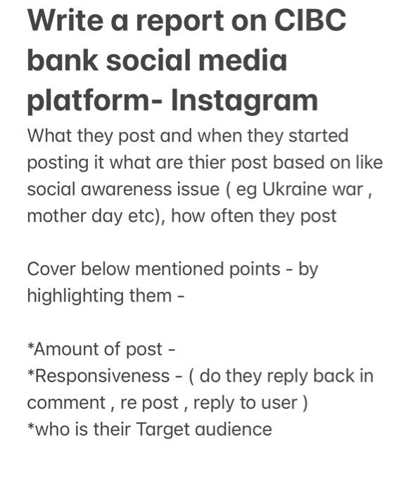Write a report on CIBC bank social media