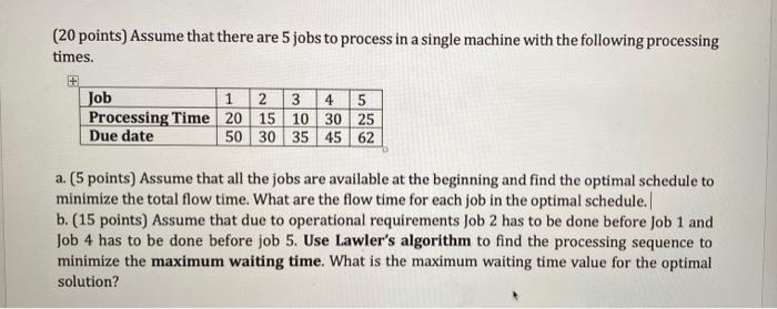 (20 points) Assume that there are 5 jobs to