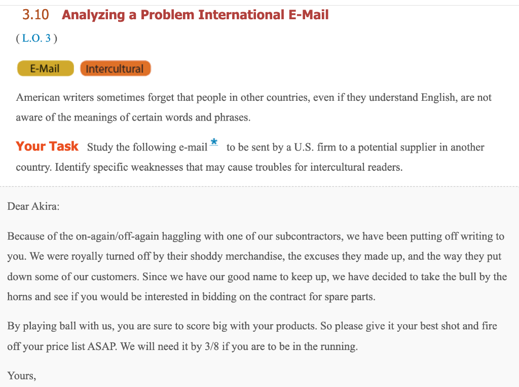 3.10 Analyzing a Problem International E-Mail (