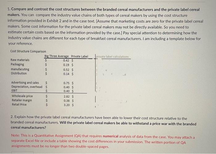 1. Compare and contrast the cost structures