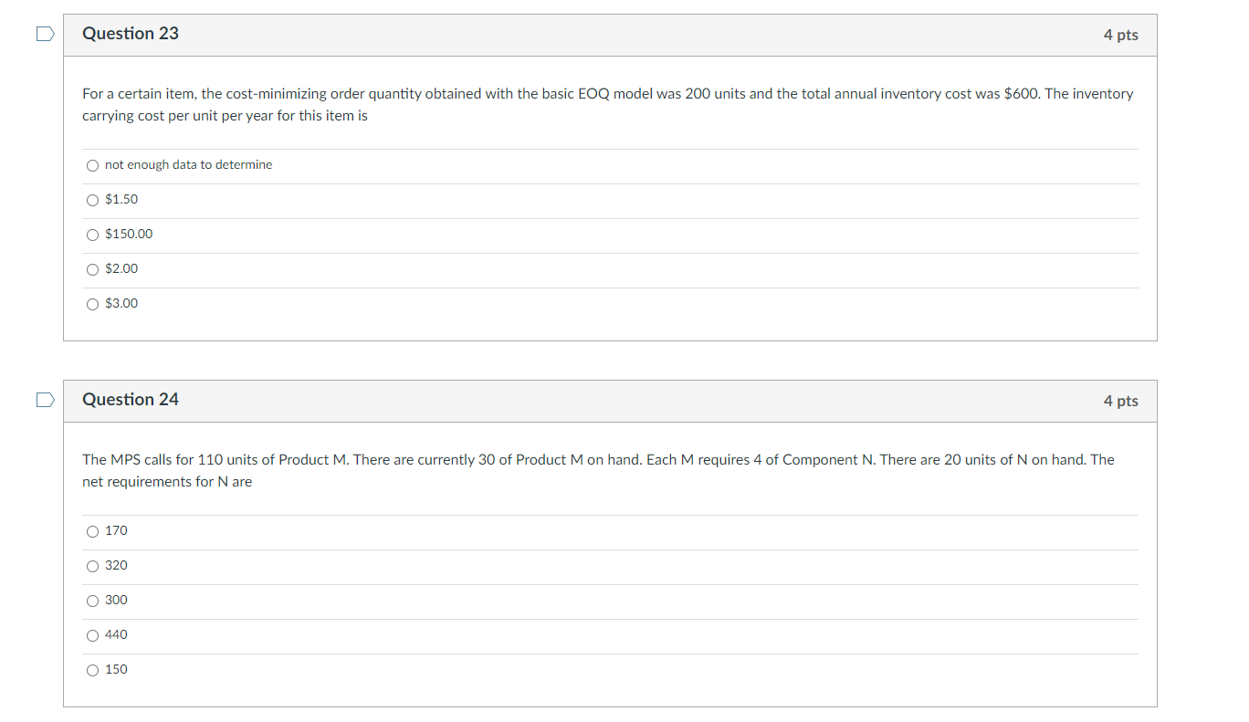 Show solution if possible! Question 23 4 pts For