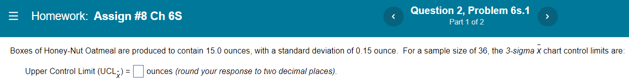 = Homework: Assign #8 Ch 6S Question 2, Problem
