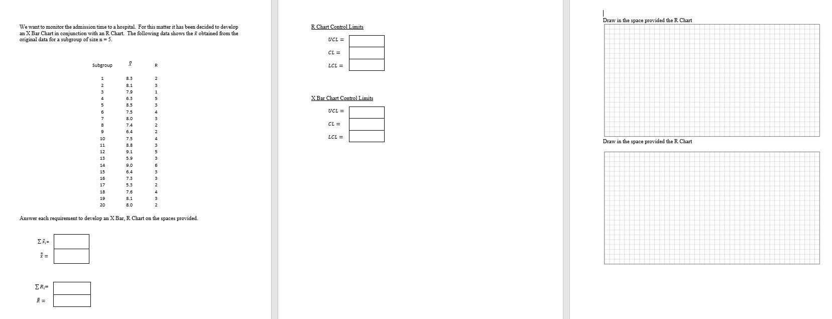 | Draw in the space provided the R Chart R Chart